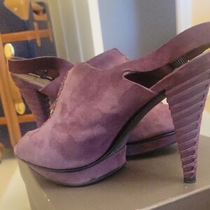 B. Makowsky Purple Suede Mules